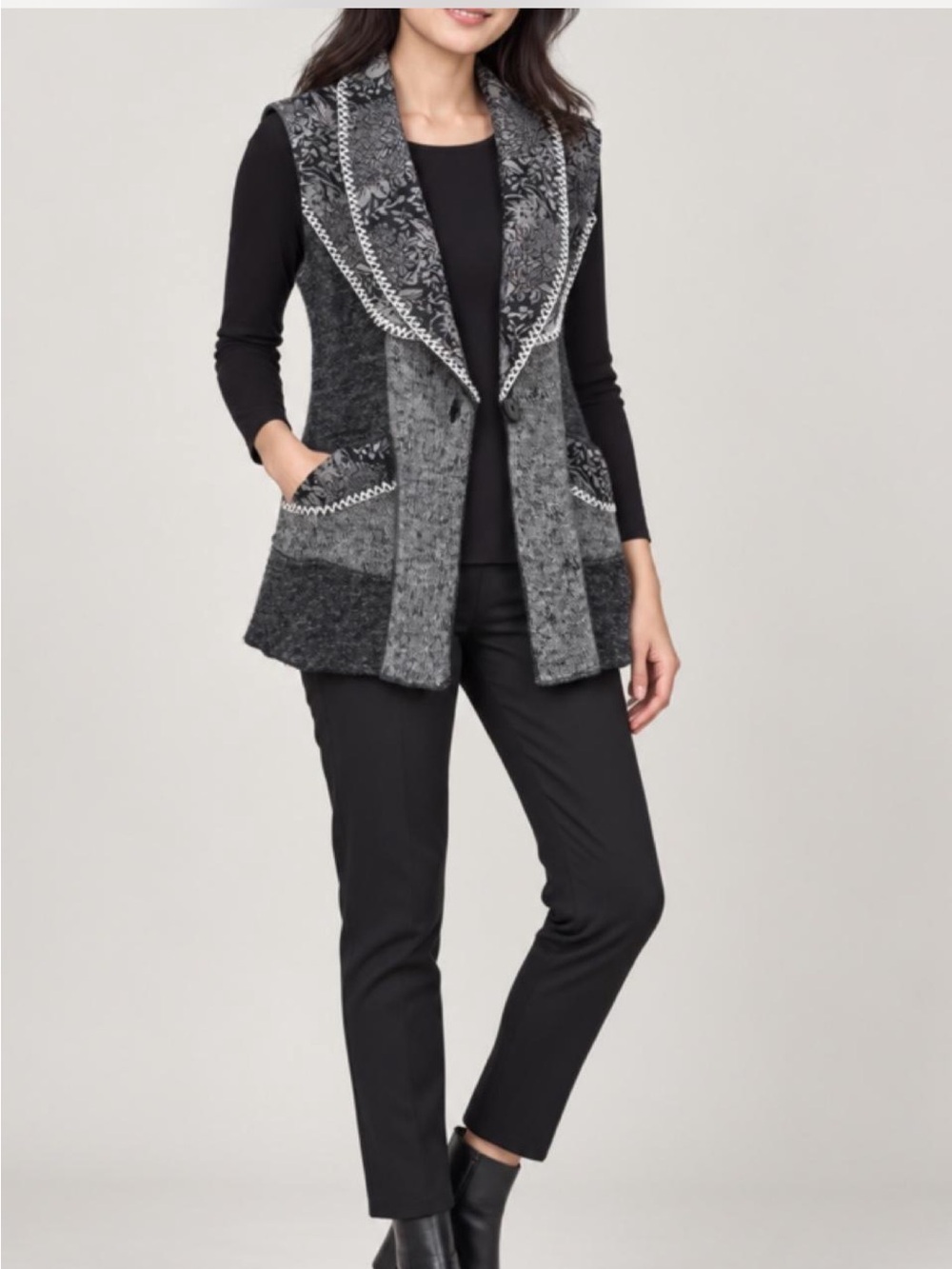 Sioni Mixed Gray Shawl-Collar Knit Vest